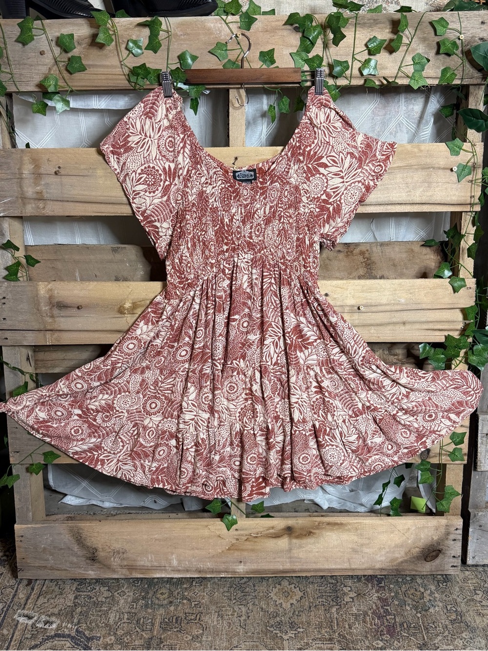 Angie Floral Tiered Dress in Rust & Cream